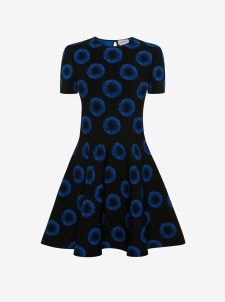 Dresses Women Alexander Mcqueen Black/Blue Iris Jacquard Mini Dress