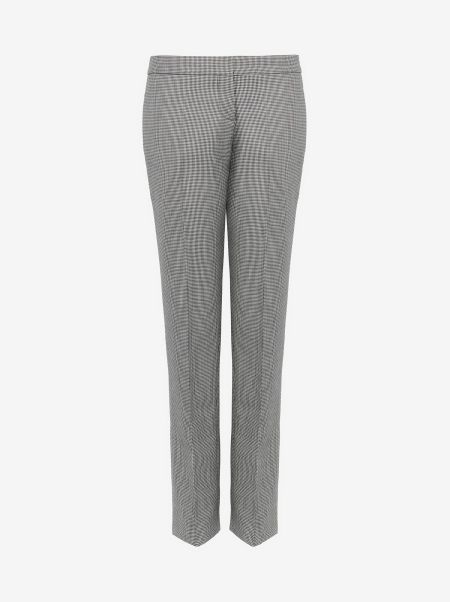 Trousers Black/Ivory Women Alexander Mcqueen Low-Waisted Long Cigarette Trousers