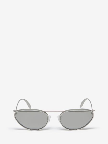 Sunglasses Silver Women Alexander Mcqueen Front Piercing Cat-Eye Sunglasses